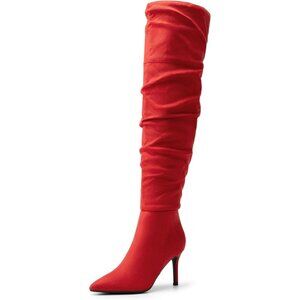 Women's Red-suede Faux Leather Over The Knee Boots Thigh High Pointed Toe Boot